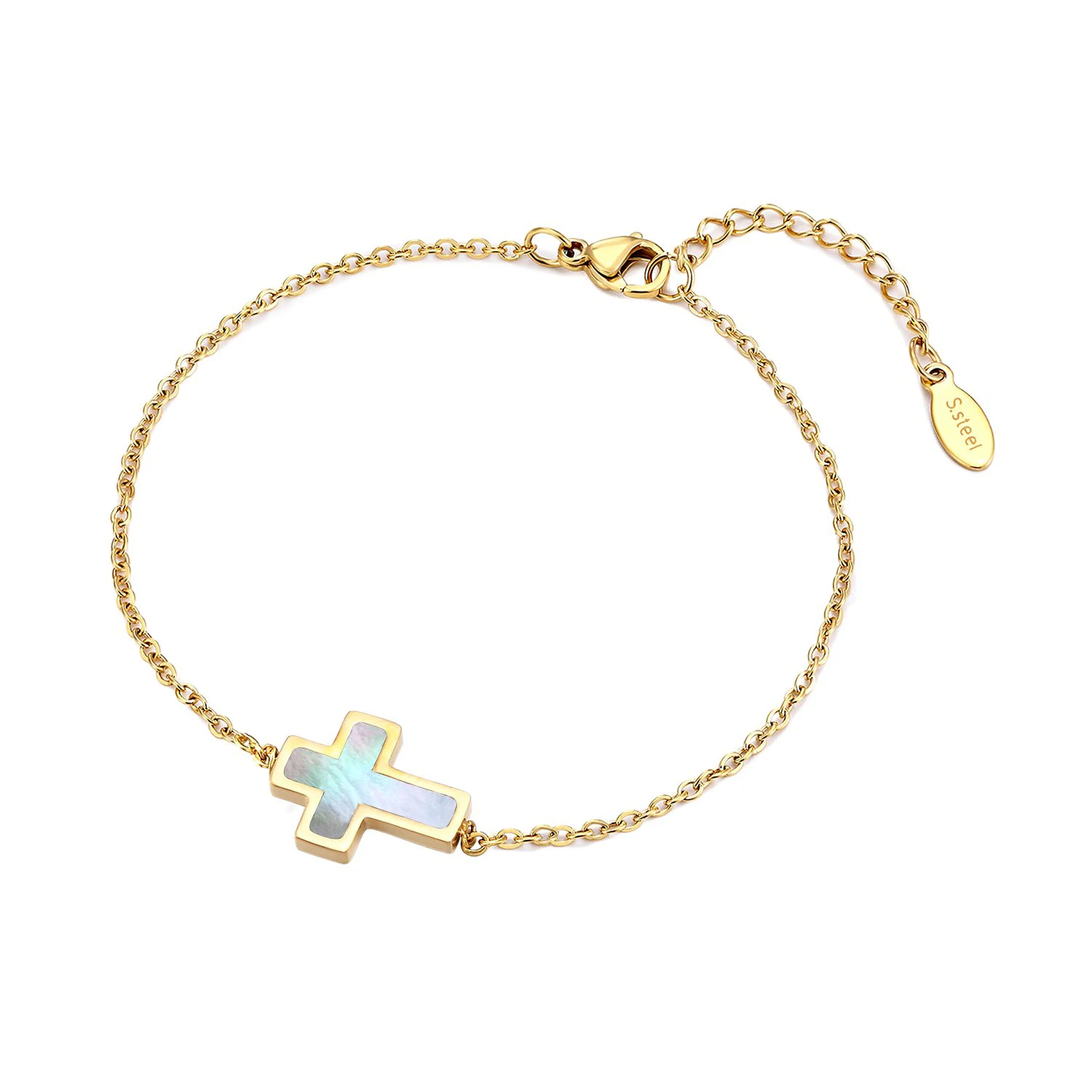 new collection popular stainless steel mother of pearl cross charm friendship bracelets jewelry for women