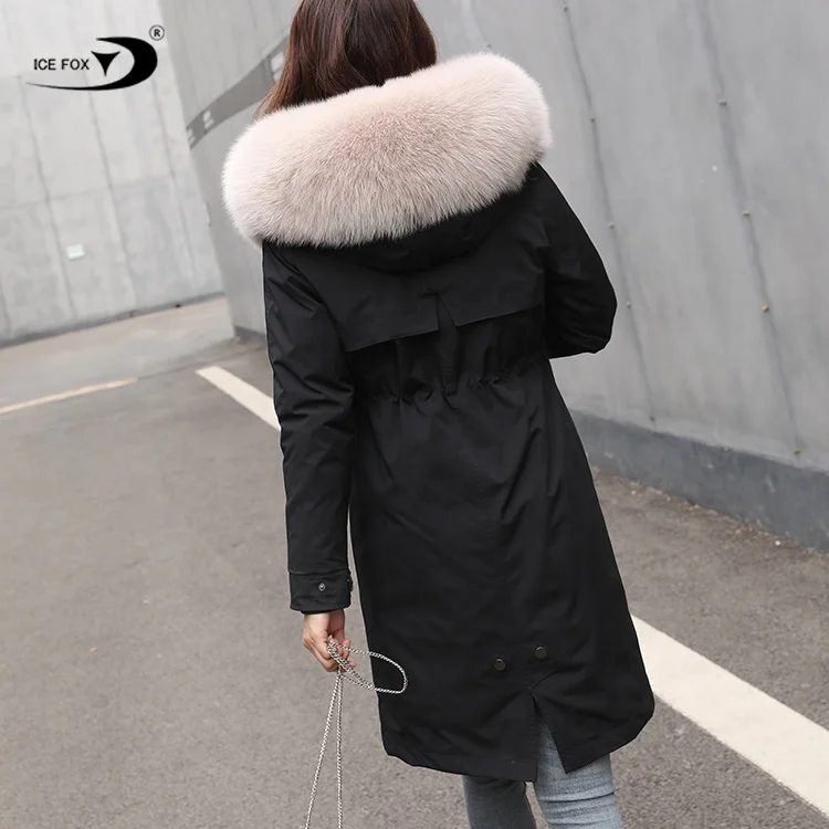 2020 New Style Popular Beige Long Warm Women Real Fur Jacket Fur Parka with Hooded