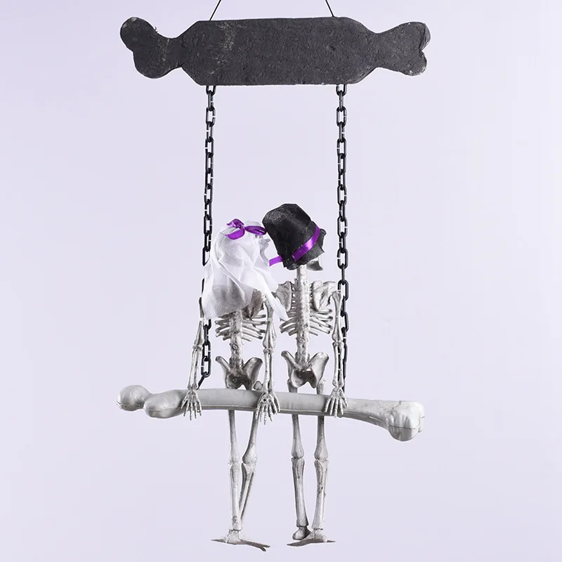 Halloween Decoration Hanging Skeleton Scary Halloween Props Bride Groom Welcome Sign for Home Patio Yard Haunted House Decor