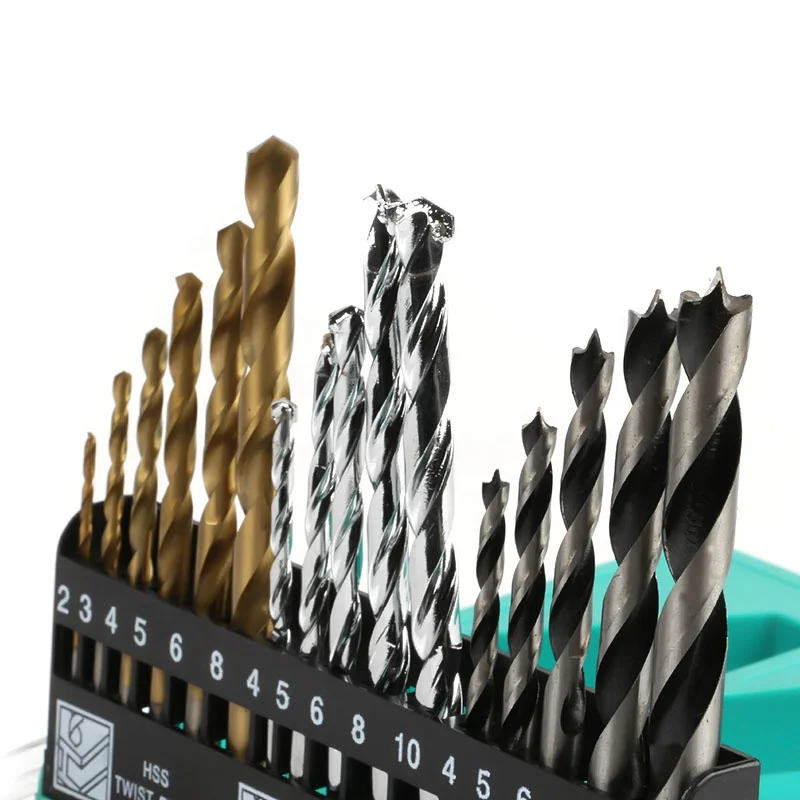 16PCS  Combination HSS brocas Twist Masonry Drill Bit Set for Metal Concrete Wood Drilling in Plastic Box