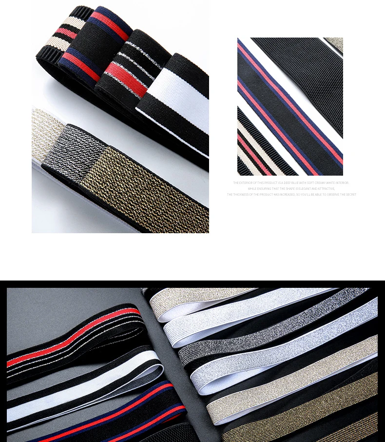 Black Golden Short Skirt Elastic Webbing Ribbon Materials Lurex Elastic Band Tapes 5 cm and 3 cm Wide