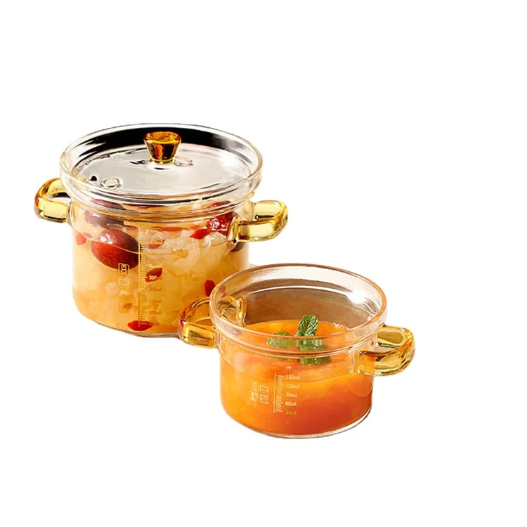 Steamed Egg Soup Cup Glass Stew High Borosilicate Transparent Glass Pot Steamed Egg Bowl with Scale Cover