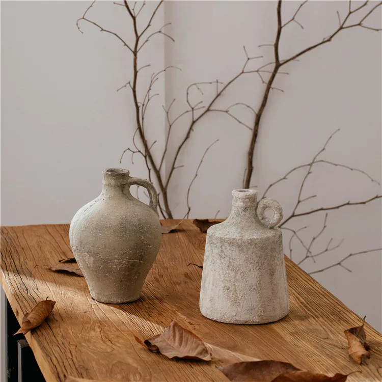 Уникальный винтажный дизайн деревенская текстура настольная Терракотовая Ваза ручной работы художественные декоративные вазы для домашнего декора цветок