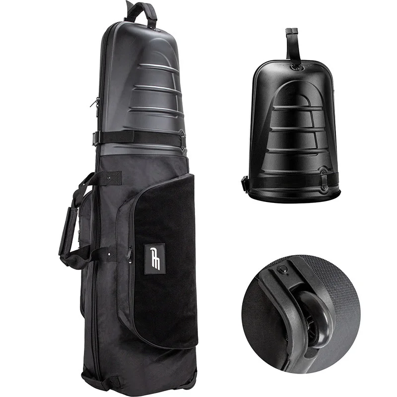 Low moq Black Plastic hard top golf trip bag Foldable waterproof canvas golf travel bags storage bag with wheel