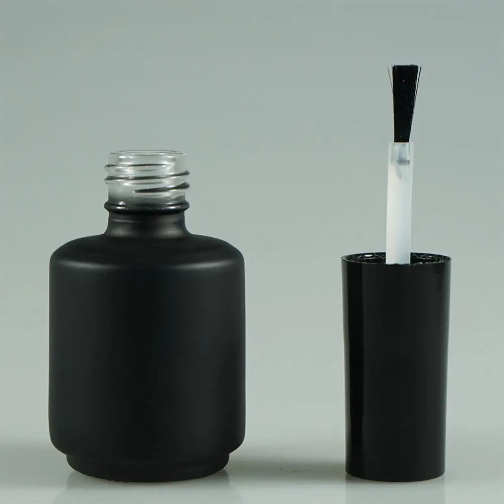 
8ml 10ml 15ml soak off LED round matte / gloss Black Empty UV Gel Glass Nail Polish Bottle with soft Brush 