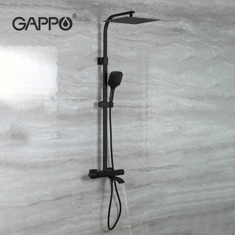 Gappo New Black Brass Shower Set Thermostatic Bathroom Accessories Luxury Set Shower Shower Gift Set G2407-60