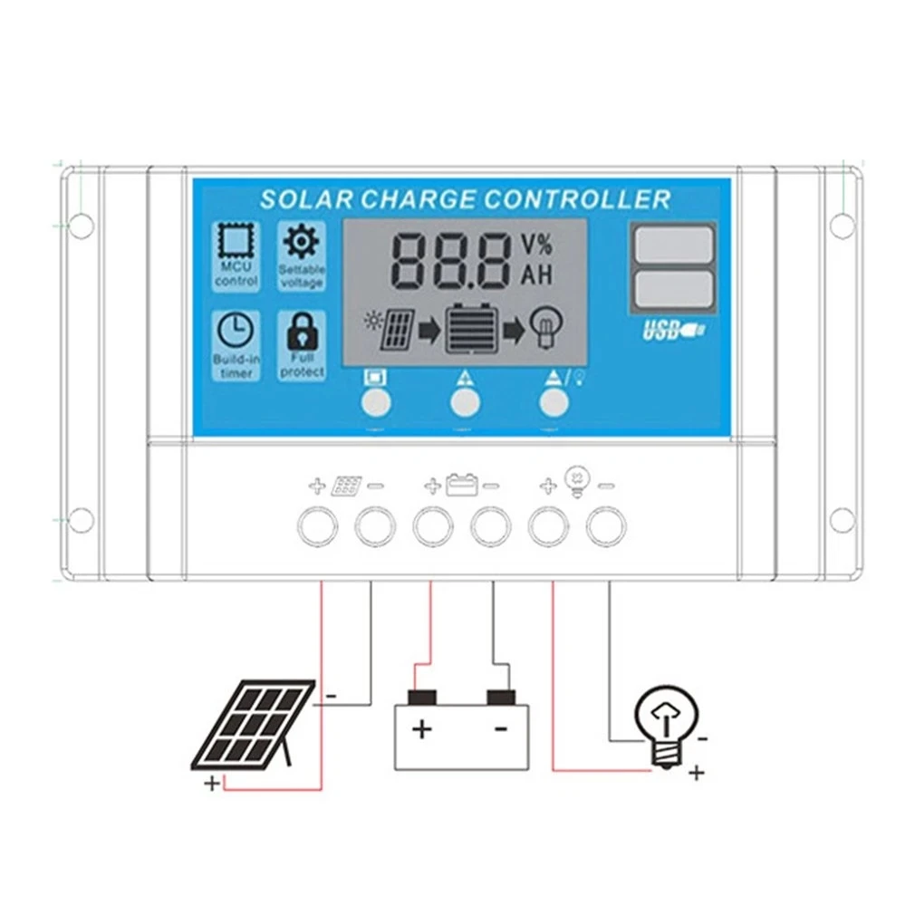 10A 20A 30A 40A 50A 60A PWM USB контроллер заряда солнечной батареи интеллектуальный регулятор 12 В