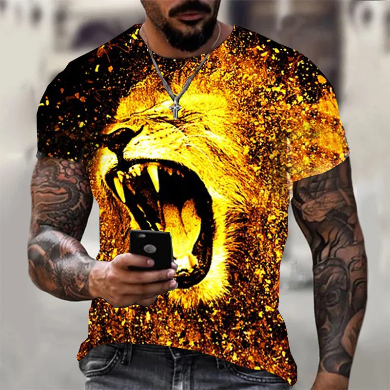 Free Shipping Men Women 3D Animal World Tiger Lion Printed Fashionable Round Neck Short Sleeve Street Clothes Hip-Hop T-Shirts