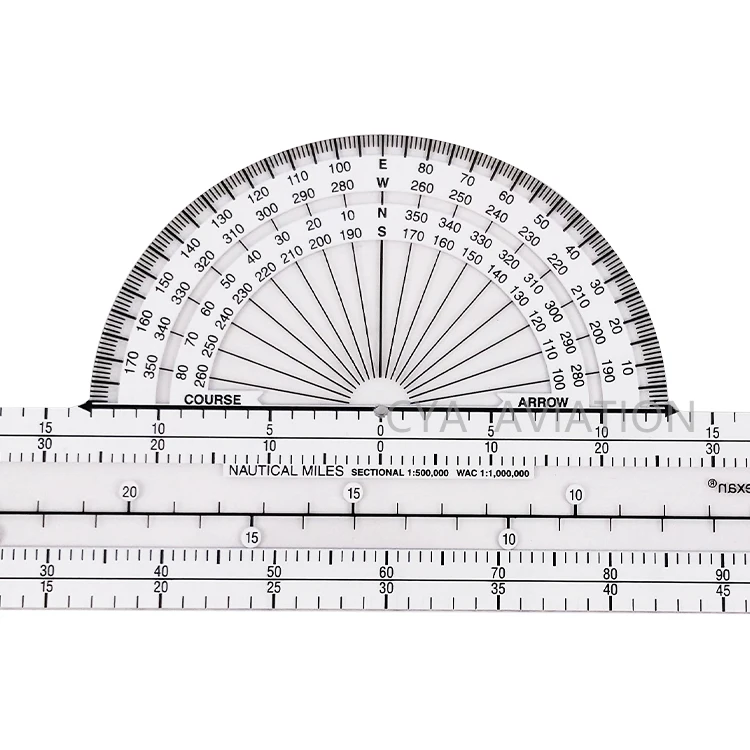 Pocket size navigation plotter with scale and halfmoon protractor design for easy flight planning