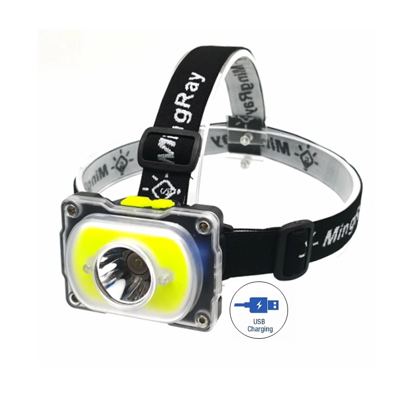 MINGRAY new arrivals super big COB Rechargeable camp headlights Headlamps for hunting amazon top seller custom sticker