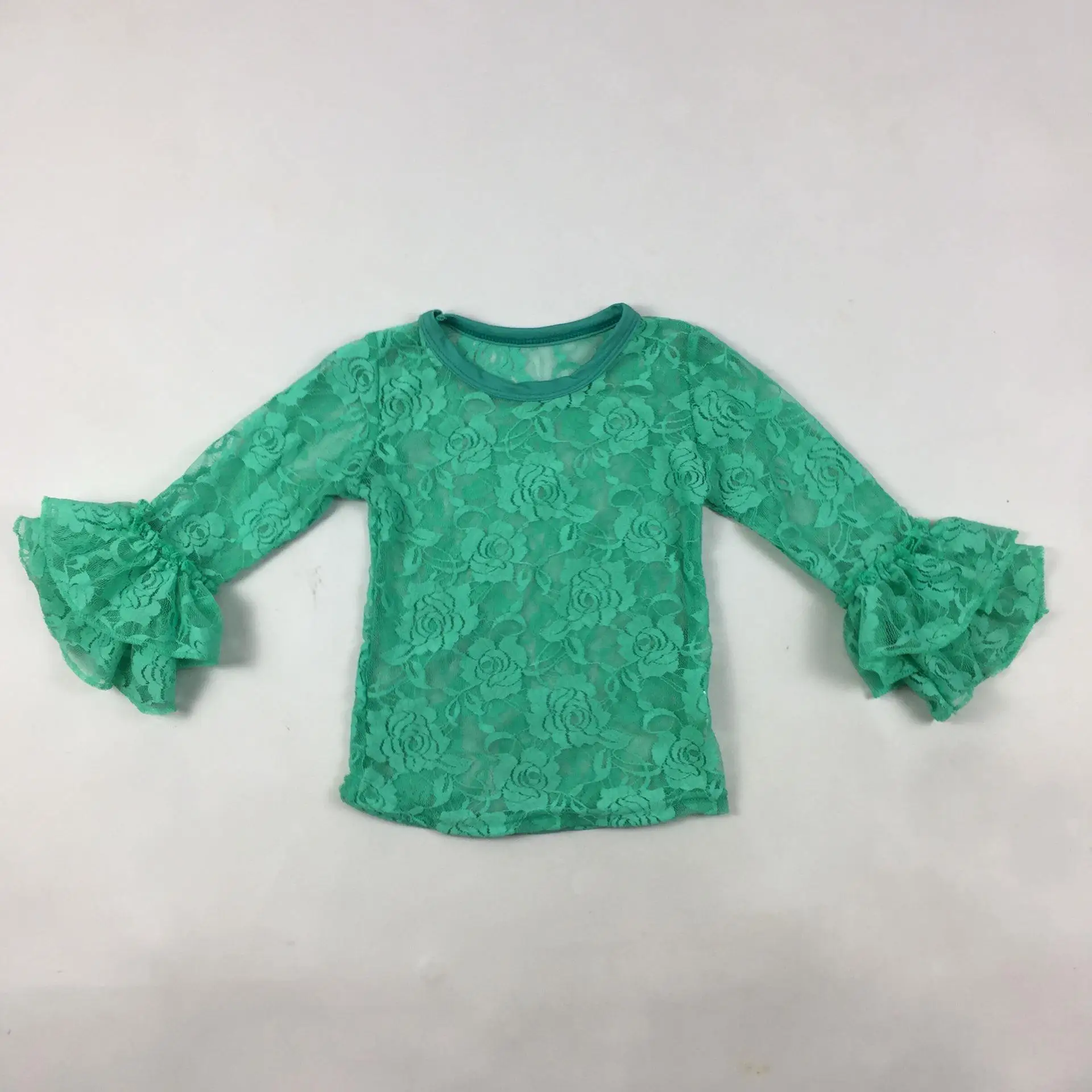 Qingli OEM colorful cardigan Tops See Through Blouse Coat Little Kids long ruffle sleeve Lace Cardigan