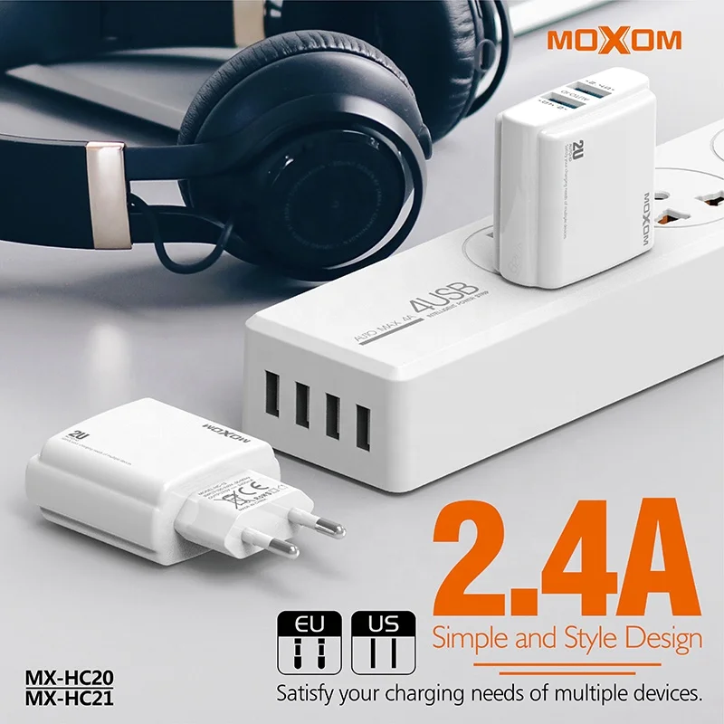 MOXOM USB Charger Head American US Plug Adapter 2.4A Power Adaptor Single Port Wall Charger for Travel Household