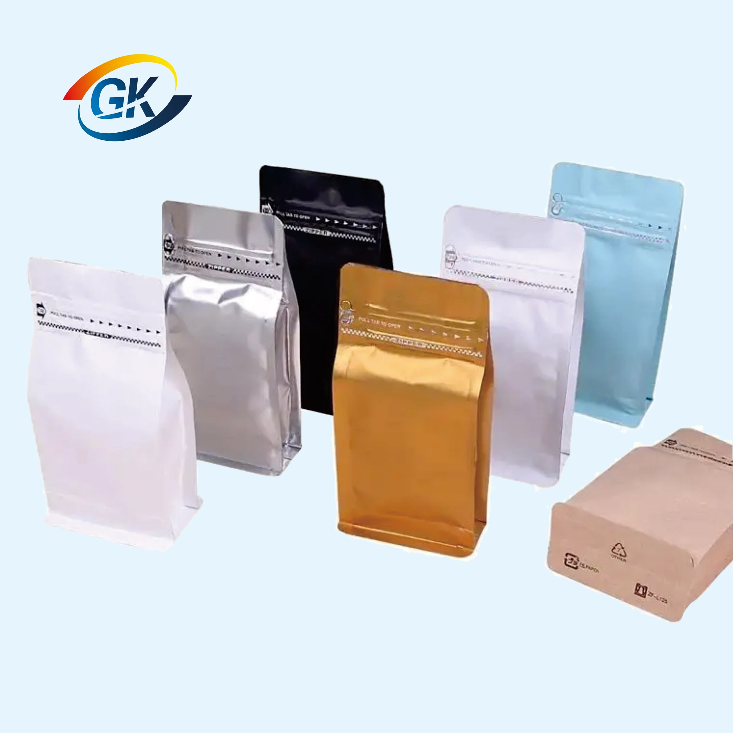 Customize Flat Bottom Pouch Kraft Paper Coffee Bags Eight Side Sealing Bag For Heat Sealed With Air Valve Gloss Frosted Film