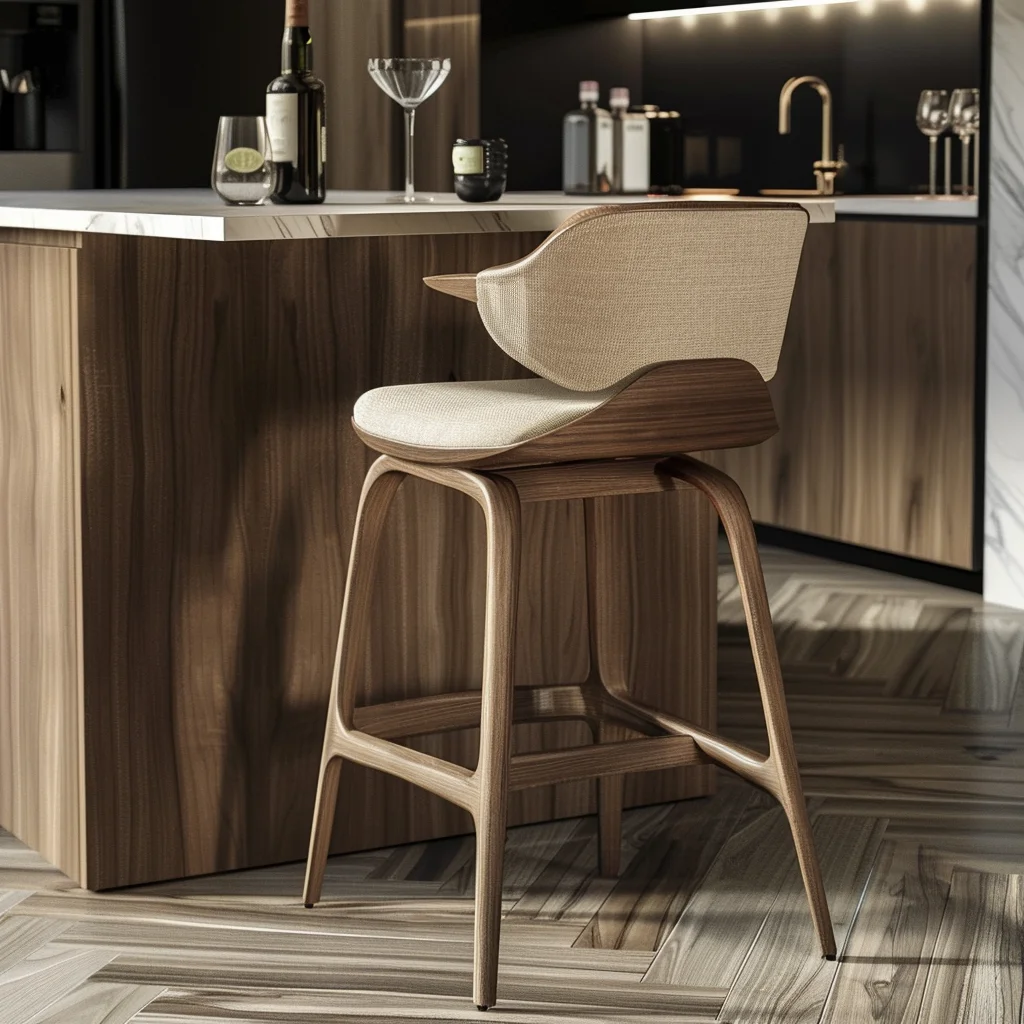 Bar Furniture Solid Wood Legs Button Tufted Backrest Breakfast Bar Stools For Kitchen