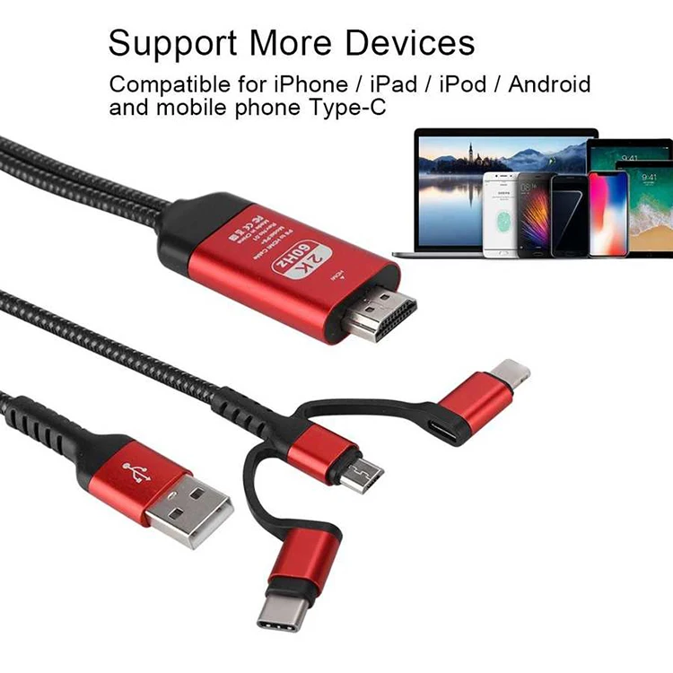 3 в 1 кабель с разъемом Micro USB Type-C для перехода от разъема Lightning к конвертеру HDMI IPhone X 6 7 8 IPad Samsung S8 S9 IOS Android телефон телевизору