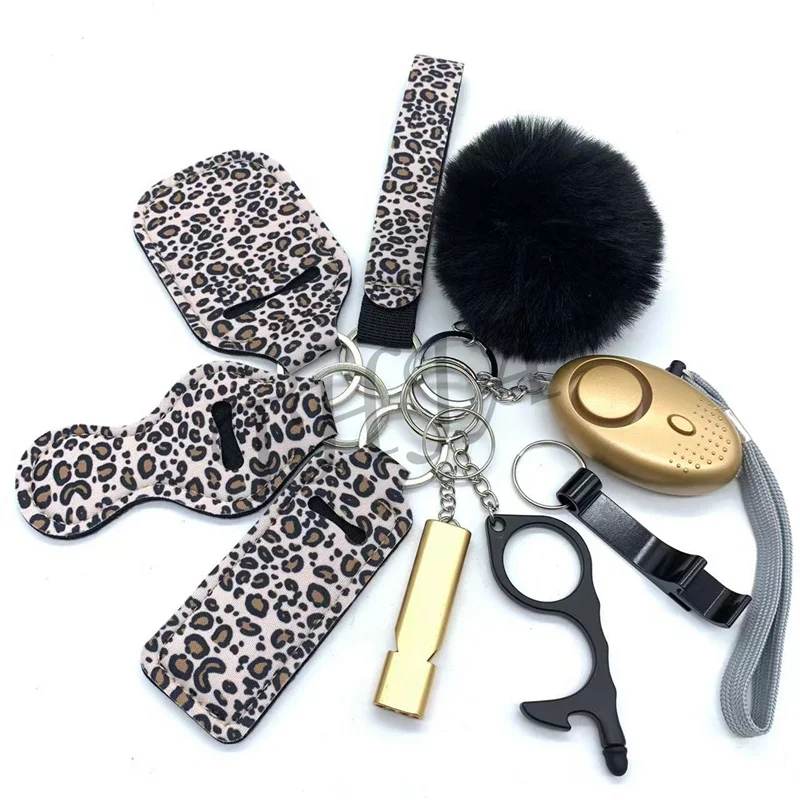 Wholesale Women Leather Key Holder Luxury Car Key Chain Charm Lipstick Self Defense Tool Leather Keychain Self Defense Keychain