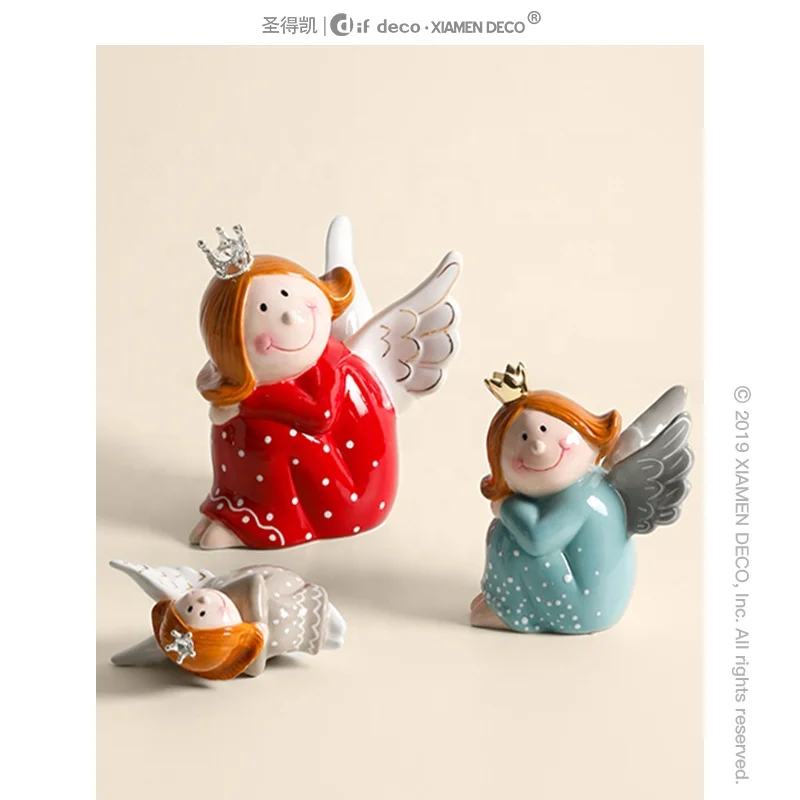 Hot Christmas Angel Wings Decor Ceramic Lovely Baby Girl Figure Christmas Decorations Indoor