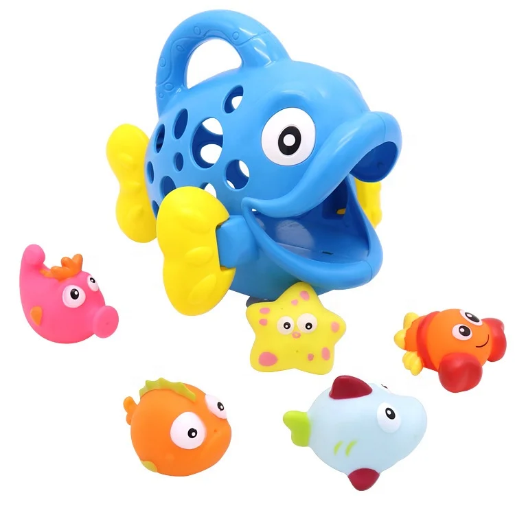 Educational Toy Baby Plastic Soft Rubber Water Spray Fish Organizer Bath Toy Storage