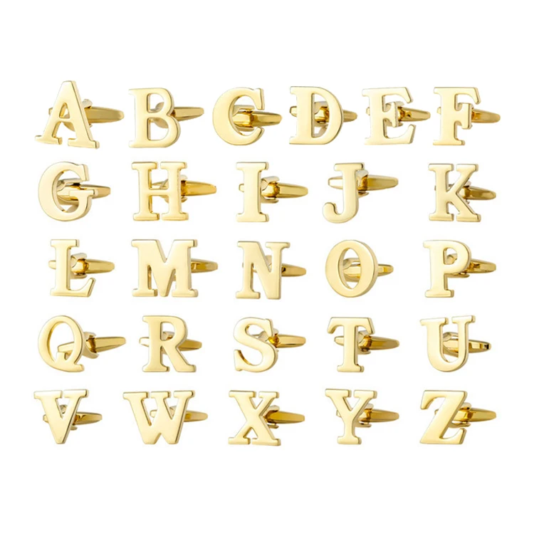 Custom Metal Alloy Hollow Solid Gold Initial Letter Alphabet Cufflinks For Mens