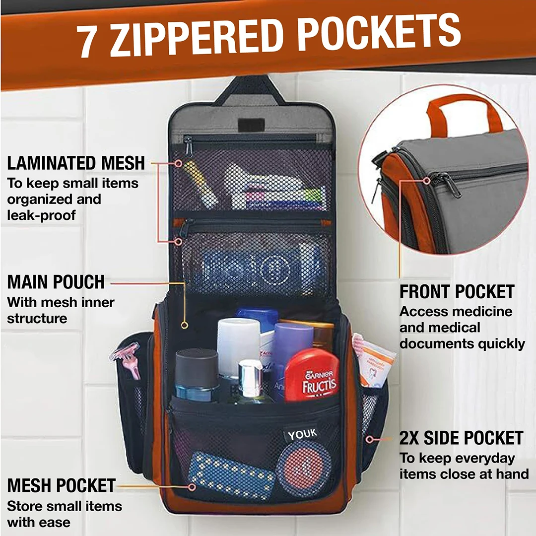 Custom Large Cosmetics Makeup Toiletries Organizer Kit Hanging Travel Toiletry Bag Set for Men Women Nylon Case Zipper Closure