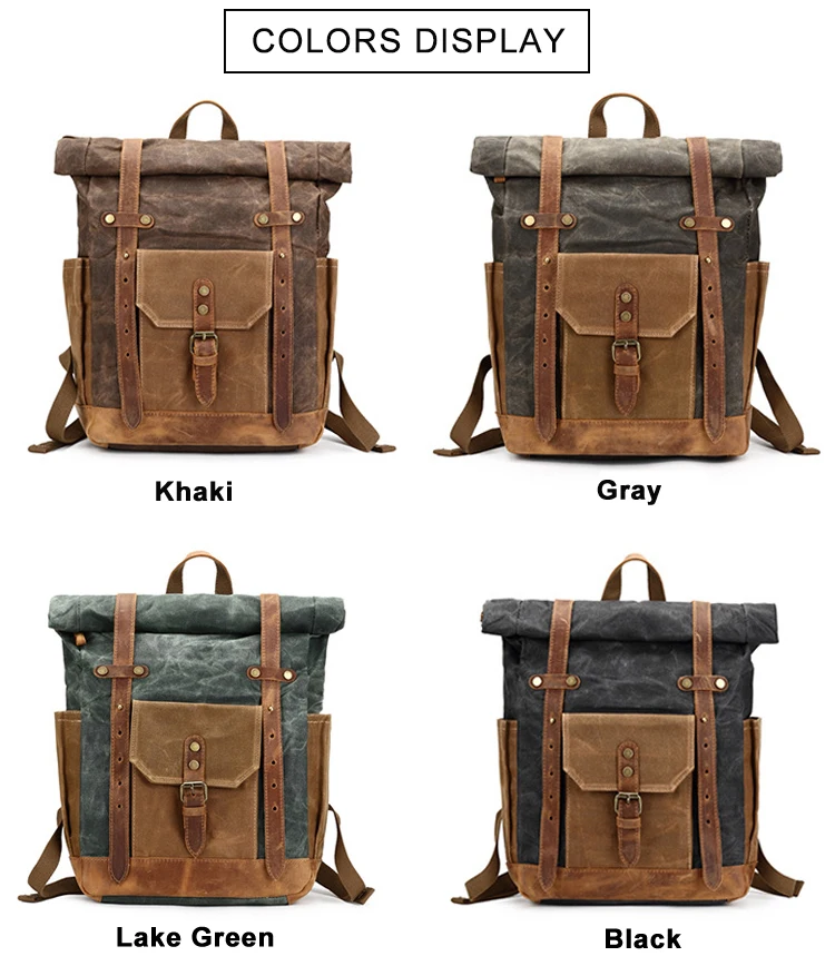 2022 Amazon Ретро вощеный водонепроницаемый популярный цветной большой мужской Холщовый кожаный дорожный рюкзак для компьютера