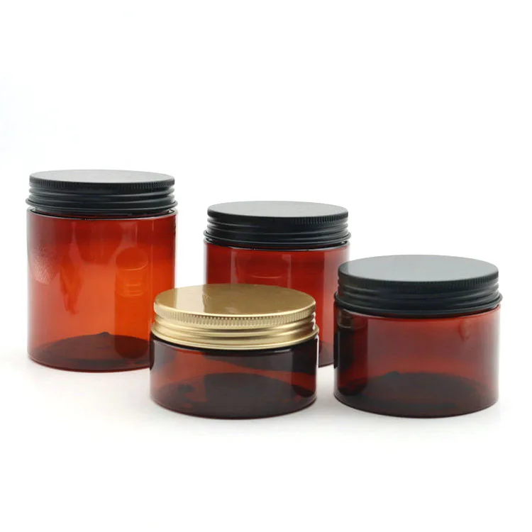 200ml 250ml 500ml cosmetic containers clear brown PET plastic jars with lids