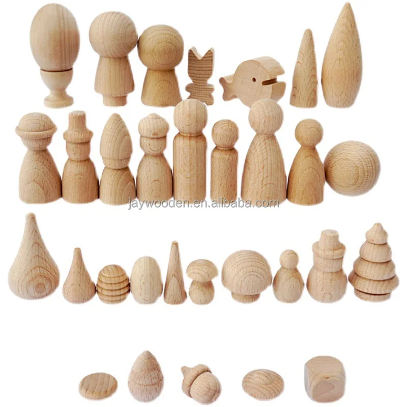 Customized DIY Craft Supplies European Beech Wooden Logo Ornaments Ins Cone Building Block Home Science Engineering Toys
