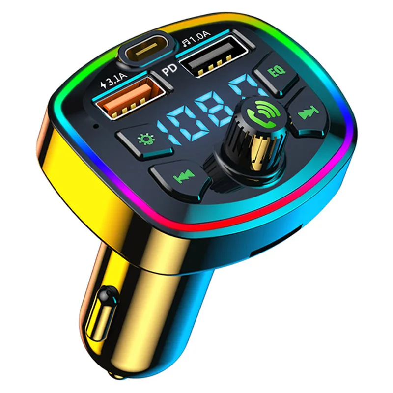 Type C PD 18W 3.1A Quick Charge TF Card U Disk Play Mp3 Player Auto FM Transmitter Car Charger Wireless USB FM Trasmitters