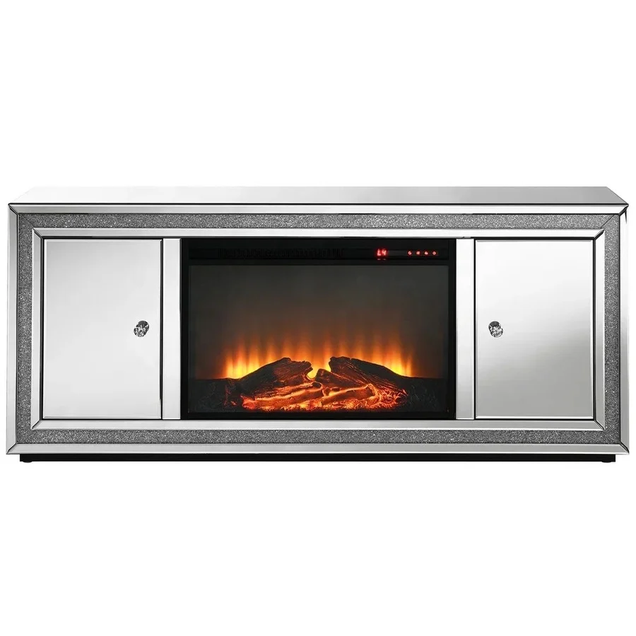 Rectangle crushed sparkly crystal mirrored TV unit stand cabinet with electric fire for sale