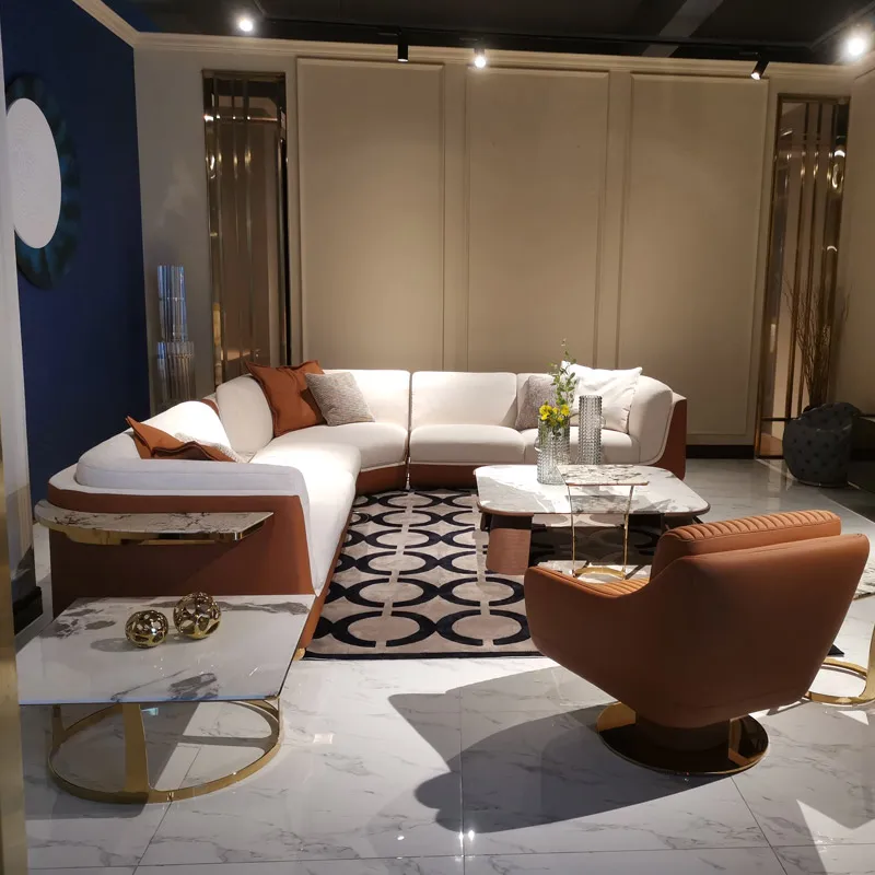AJJ-BD029 Minimalist living room furniture simple villa hotel fabric corner sofa combination
