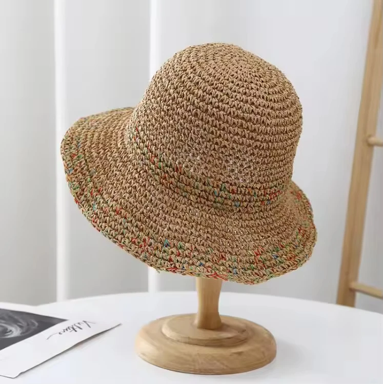 Wholesale Women Girls Summer Sun Hats Crochet Raffia Straw Beach Bucket hats straw buckets hats for women