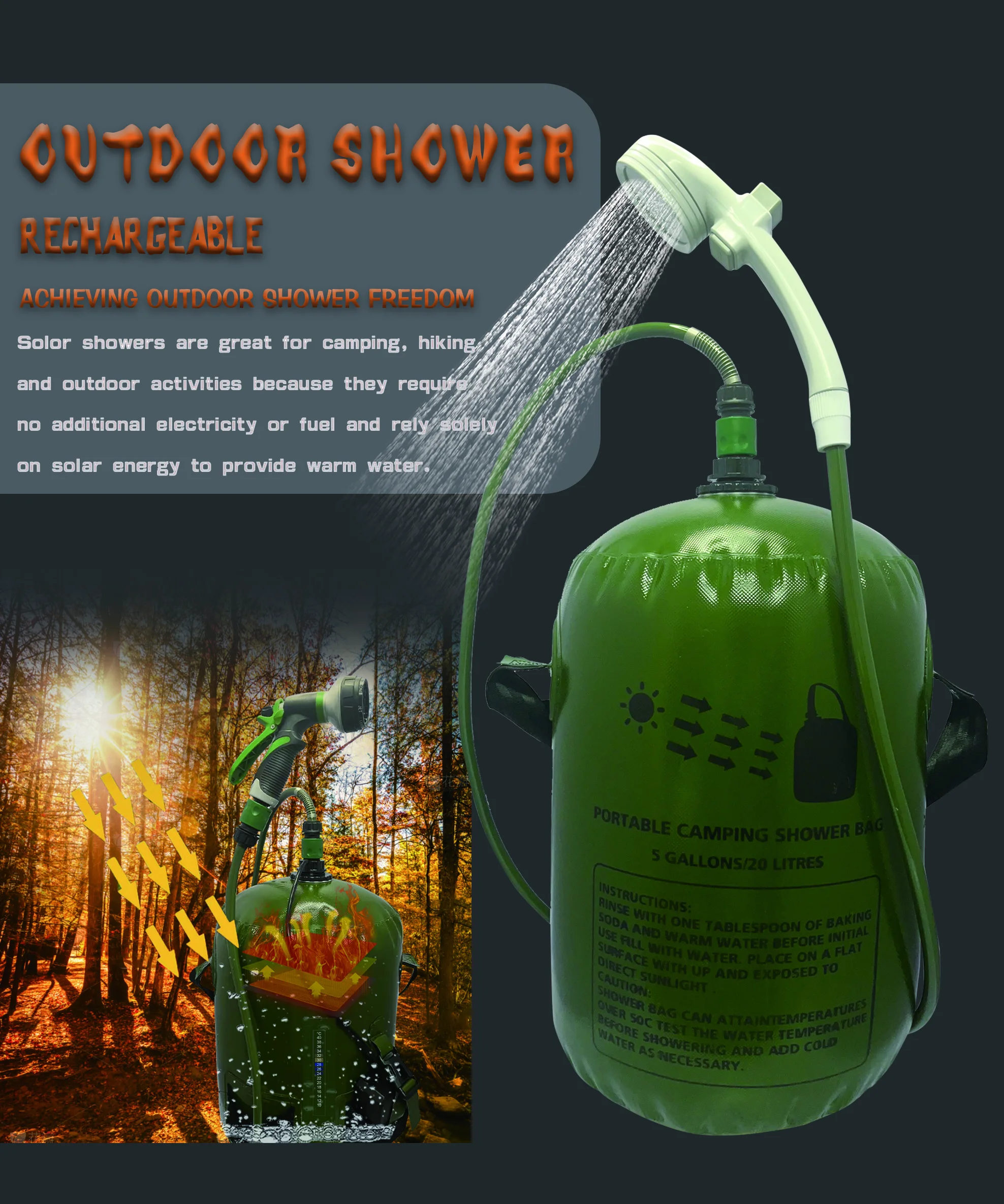 Innovation USB Rechargeable Portable Outdoor Shower for Camping, Hiking, Backpacking trip Portable Showers Outdoor Shower