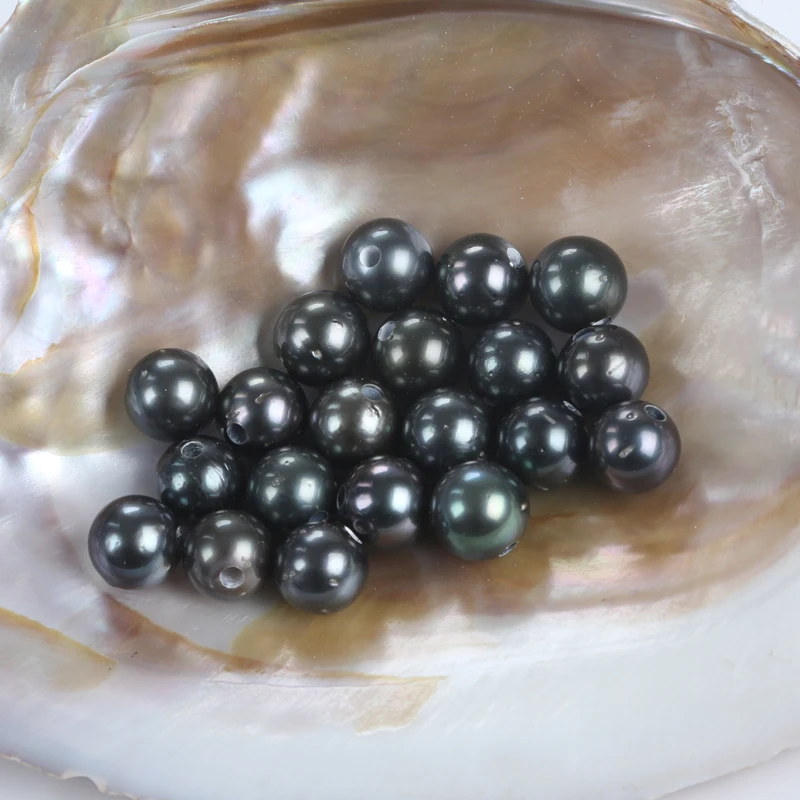 2.5mm Hole Size 11-12mm A Natural Black Real Seawater Saltwater Loose Round Tahitian Pearl Beads