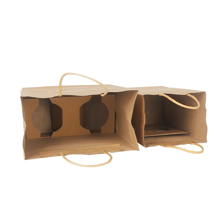 LOKYO Wholesale takeaway brown paper bag flat bottom paper bag bolsa de papel transparent window paper bag with cup holder