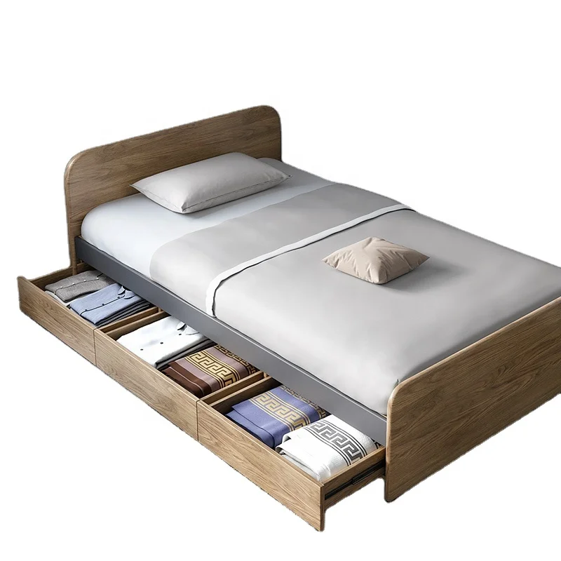 Nordic Mdf modern folding single bed frame multifunction children sleep bed wooden beds with drawer