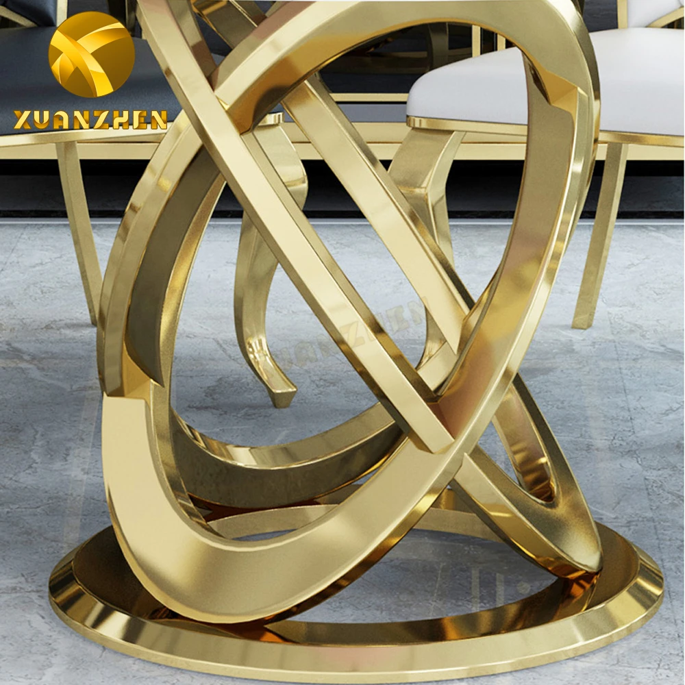 Stainless steel metal furniture kitchen dinning table set round dining tables modern marble dining table set  DT 012