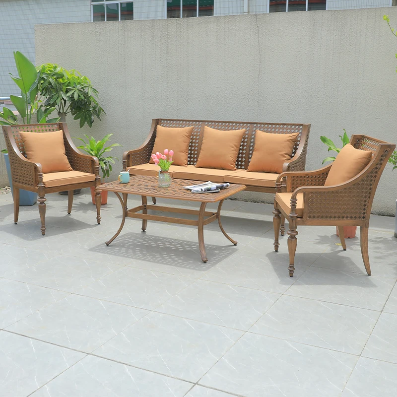 Hot sale outdoor  cast aluminum garden sofa set Brown black sofa patio courtyard Use