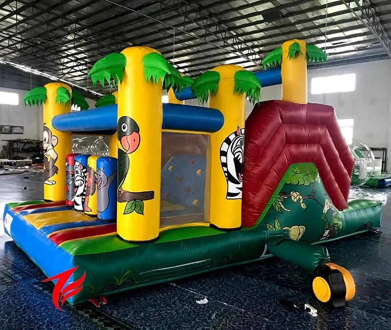 Super Zoo Inflatable Slide with Obstacle Course & Bounce Animals Giant Pool Toy for Amusement Jumping Castle for Sale Rental