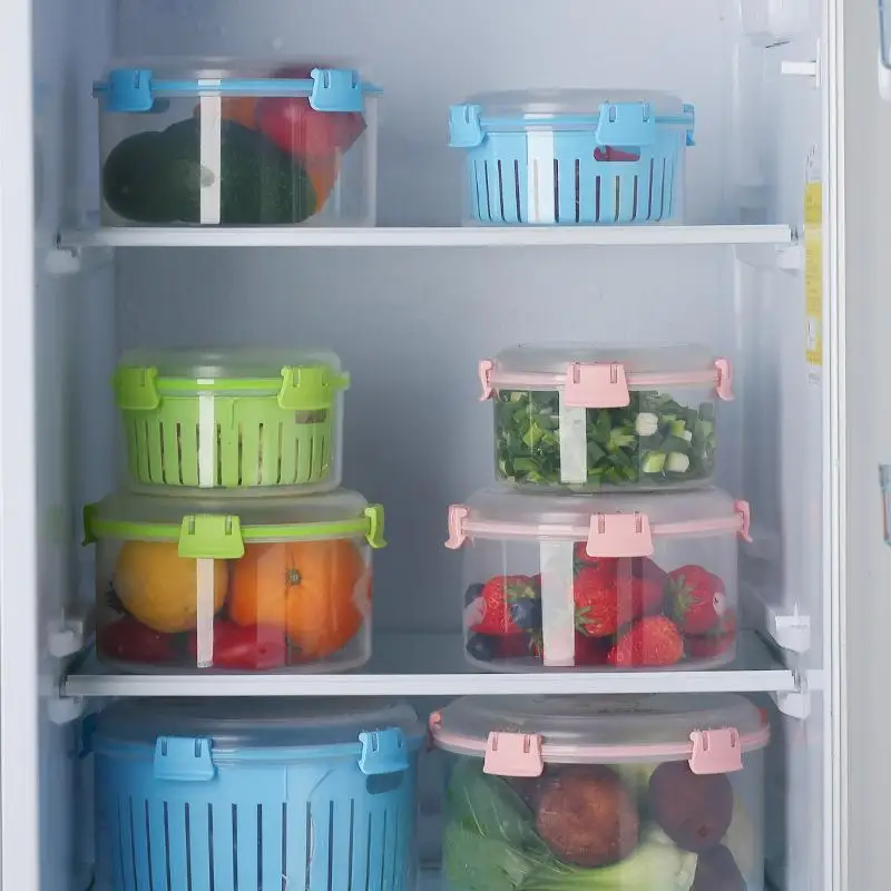 Fresh Produce Saver Veggie Fruit Storage Crisper with Drain Colander Fridge Food Storage Container with Strainer