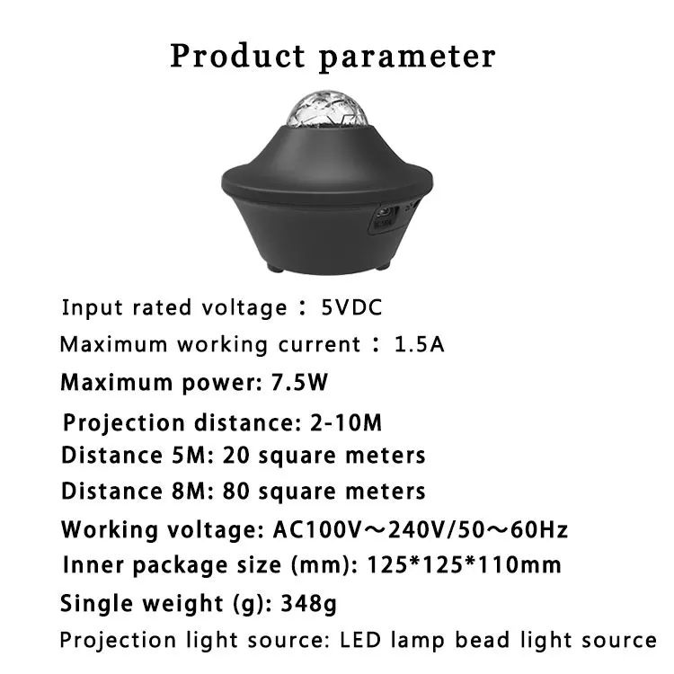 Hot selling 7.5W RGBW led water ripple night light bedroom sleeping star projector