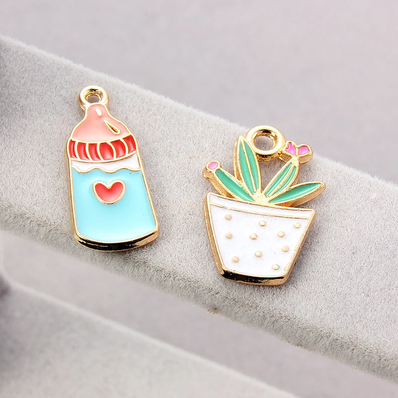 Wholesale Cute ice cream cactus bear rabbit cat drop oil alloy enamel charms  pendant DIY bracelet  jewelry accessories