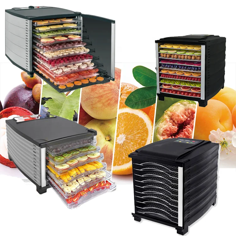 Fruit dehydrator, timer and temperature control 10 trays home use fruit vegetable food dehydrator black and white 800 Watt
