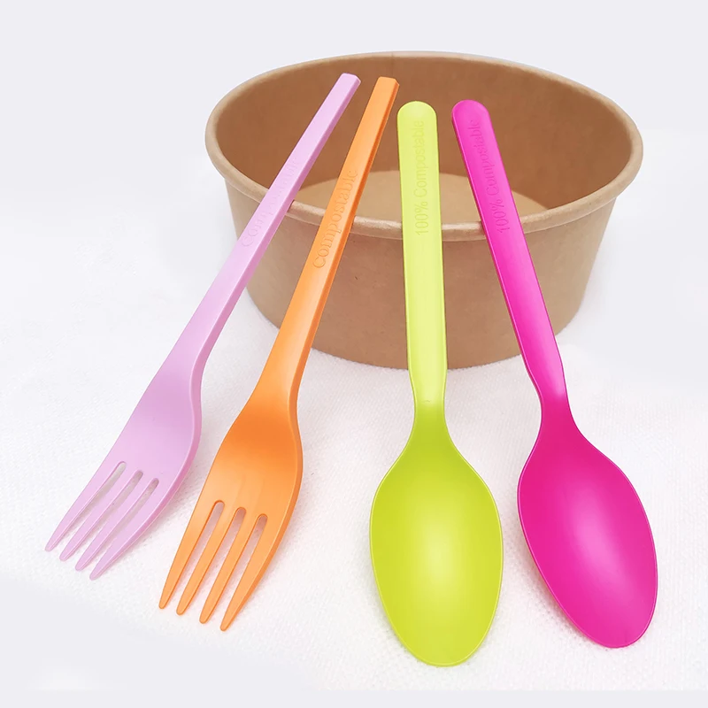 Wholesale Plastic Cutlery Sets Fork Disposable Compostable PLA plastic forks spoons and knives
