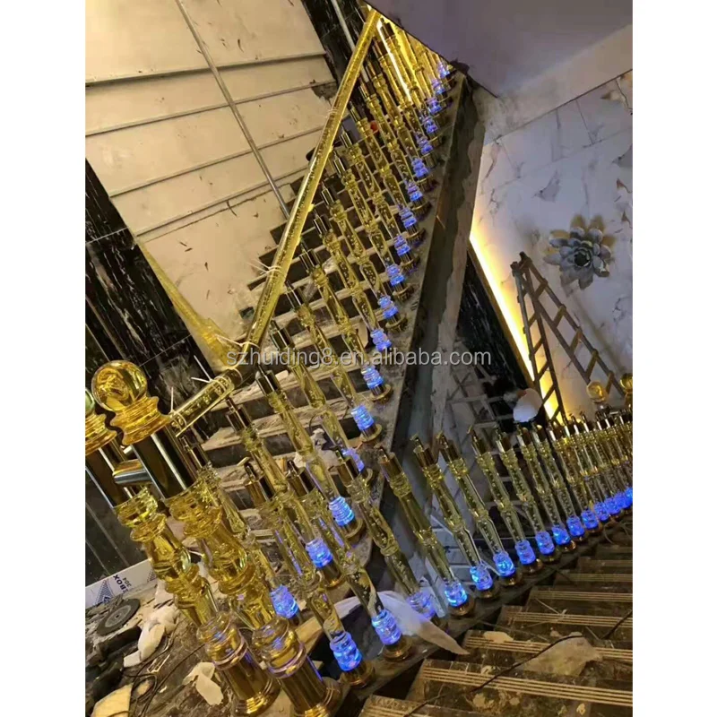 High Grade Indoor Acrylic Stair Railing Plastic Stair Handrail Crystal Glass Stair Clear yellow Baluster luminous handrail