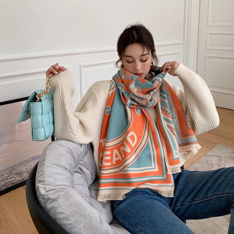 Best-selling unicorn pattern warm comfort soft winter imitated cashmere scarf shawls for women