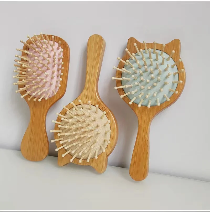 Natural Bristle Hair Scalp Massager Brush Natural Bamboo Massage Comb Wood Hair Brush