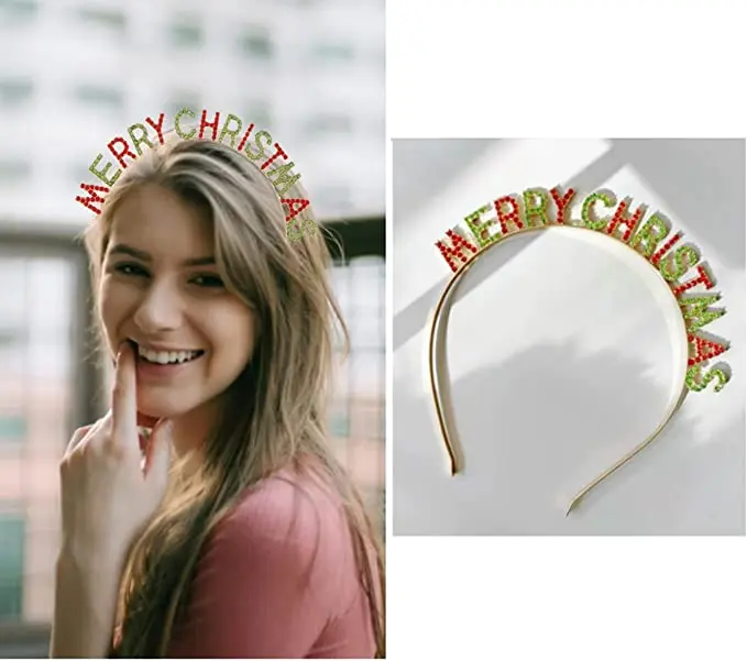 Holiday Tiara Crown Merry Christmas Happy New Year Winter Headband for Women Girls Lady Vibrant Colored Crystal Rhinestone party