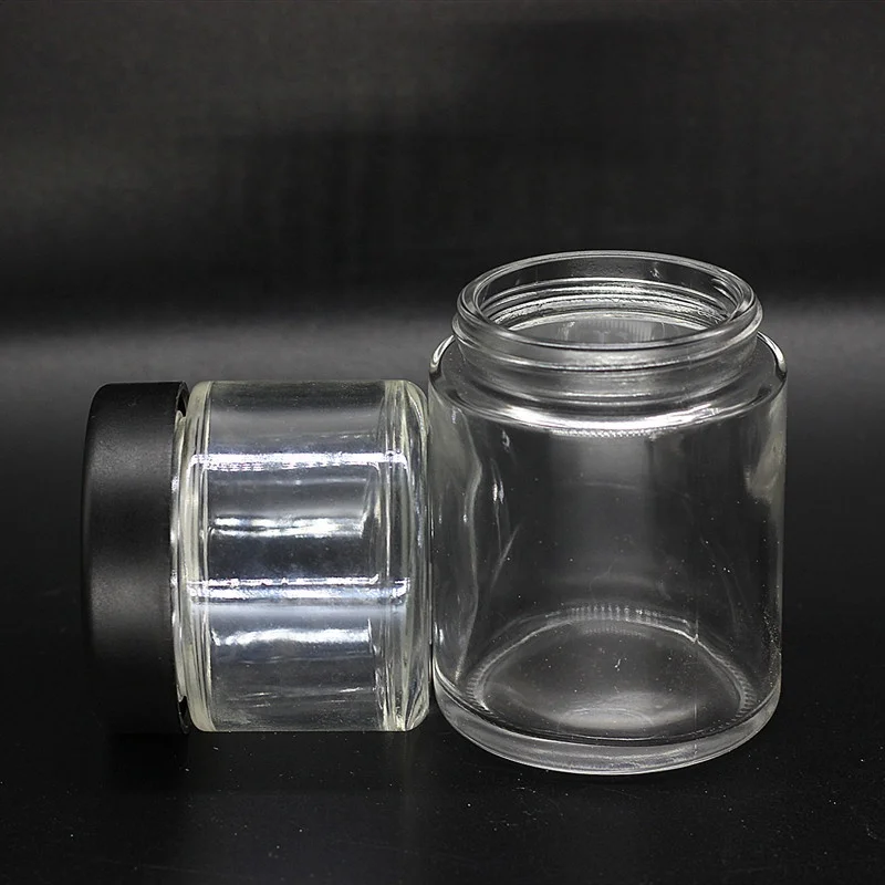 1oz 2oz 3oz 4oz clear straight sided glass jar with child proof cap for CBD  oil Packaging