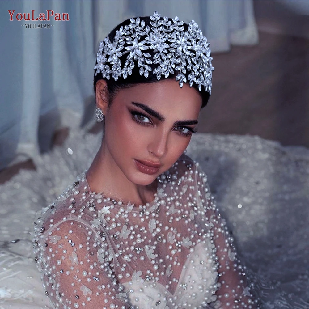 YouLaPan HP375 Sparkling Rhinestones Women Hair Pieces Boho Wedding Headdress Bridal Crown Silver Headbands for Bridal Tiaras