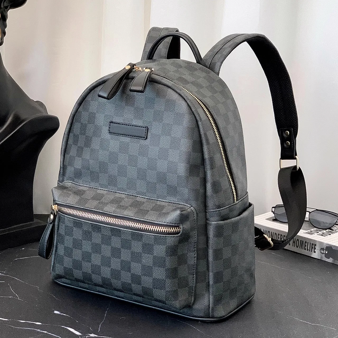 New Fashion PU School Backpack Bag For College Student Custom Waterproof  Plaid Backpack Office Laptop Backpack For Women